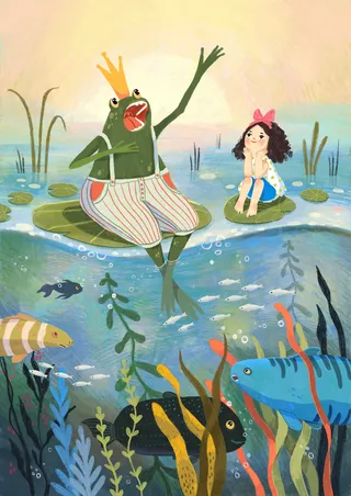 Character design of Thumbelina and mister frog