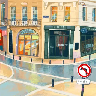 A painting of a street in Bordeaux, France