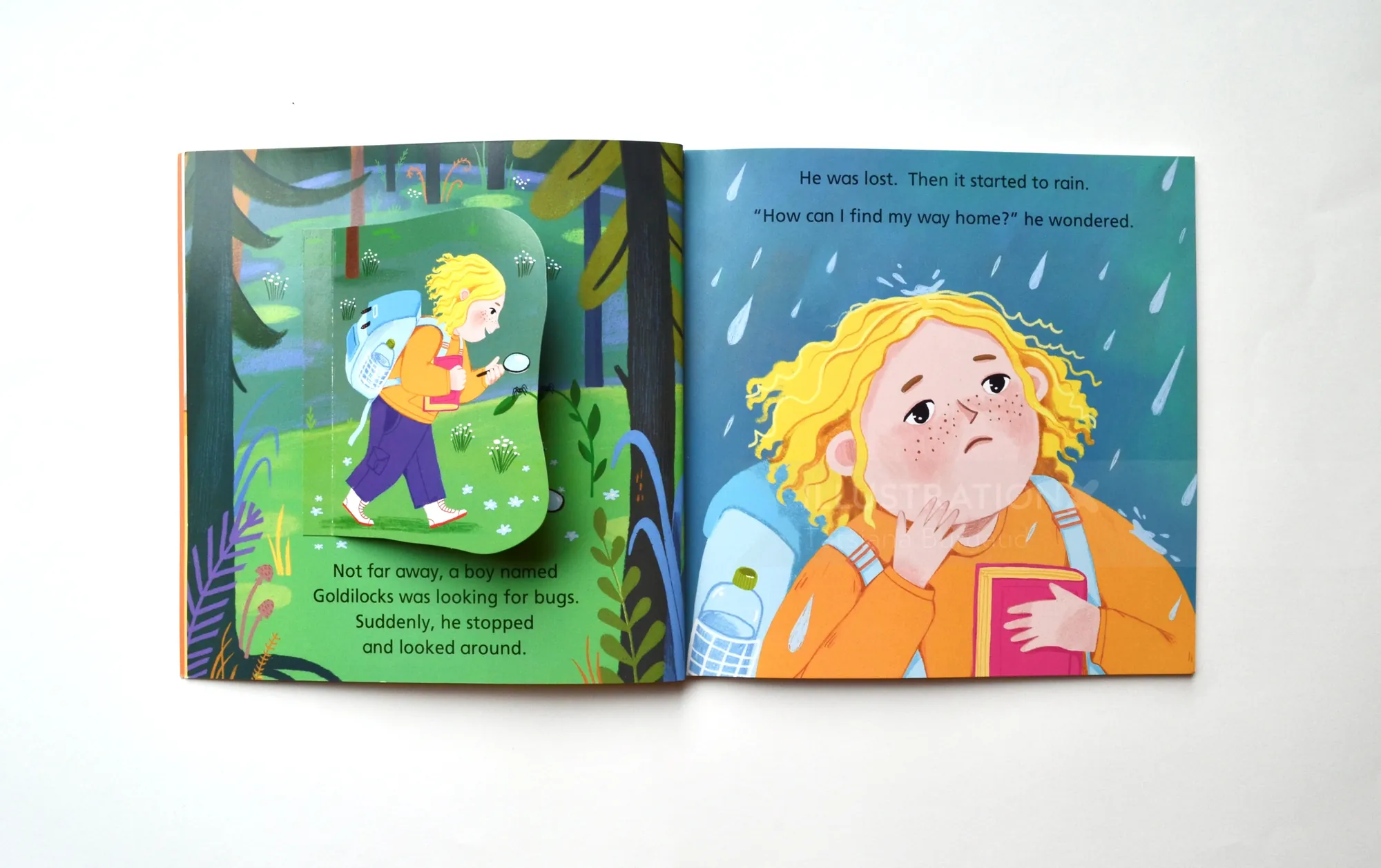 Illustration of Goldilocks looking for bears and feeling sad indoors