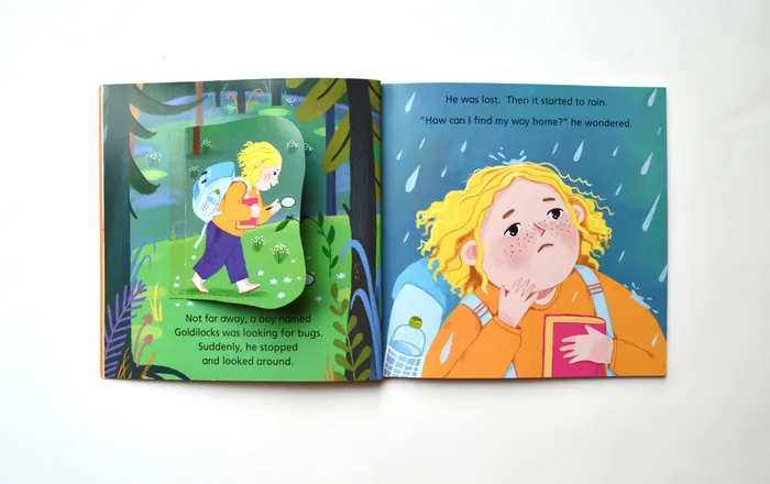 Illustration of Goldilocks looking for bears and feeling sad indoors