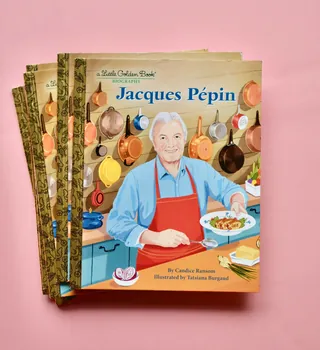 Illustrated cover of Jacques Pépin Little Golden Book with chef cooking