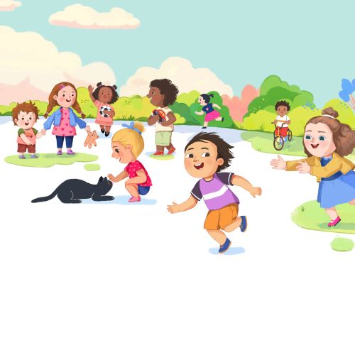 Sad girl alone while other children play together outdoors