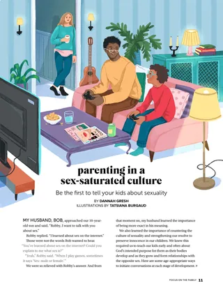 Family watching TV together discussing parenting and sexuality