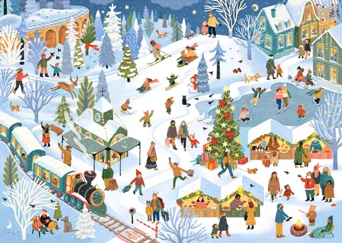 Winter holiday market and ice rink with people enjoying festivities by Tatsiana Burgaud