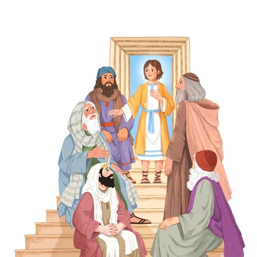 Jesus preaching to followers at the temple, artwork by Tatsiana Burgaud