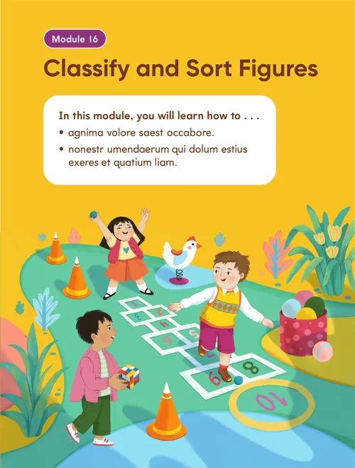 Children playing educational sorting game with shapes and numbers, by Tatsiana Burgaud