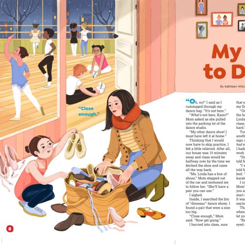 Children talking and sitting in classroom illustrated by Tatsiana Burgaud