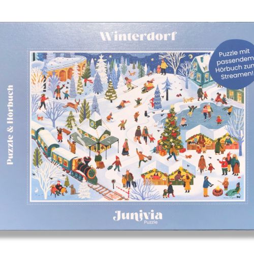 Puzzle box showing winter village scene by Tatsiana Burgaud