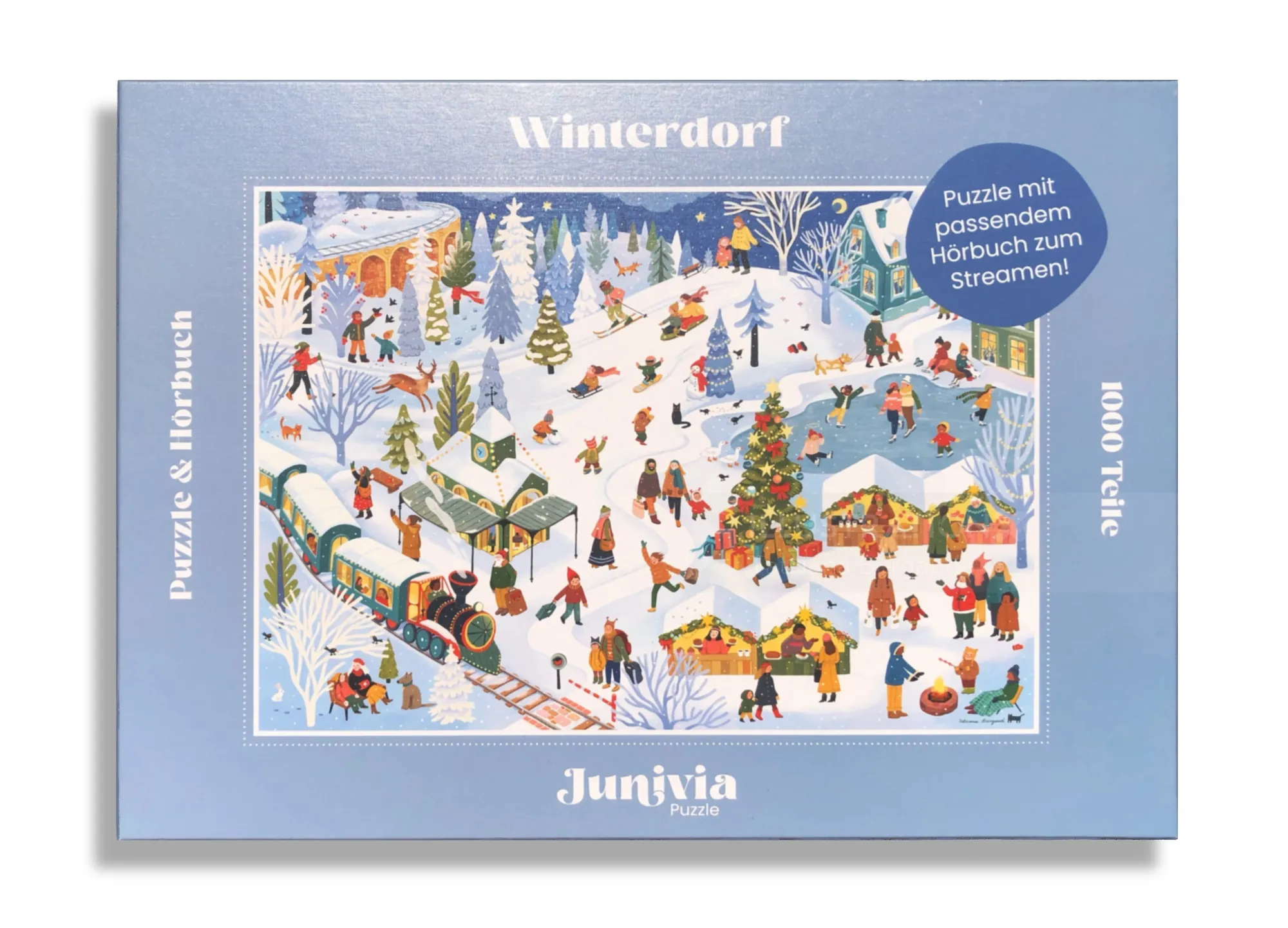 Puzzle box showing winter village scene by Tatsiana Burgaud