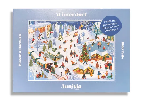 Puzzle box showing winter village scene by Tatsiana Burgaud