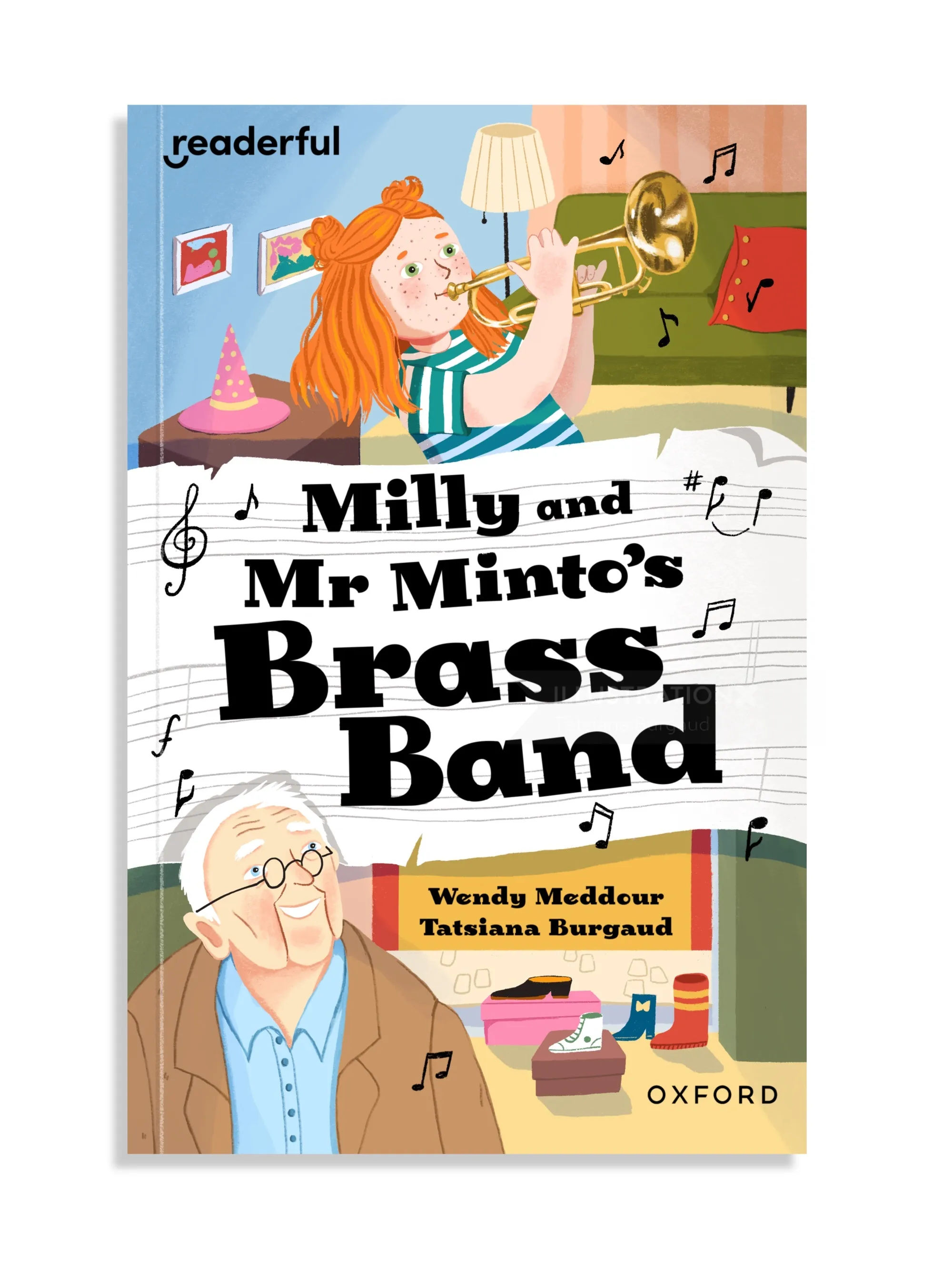 Portada del libro "La banda de música de Milly y el Sr. Minto" de Tatsiana Burgaud