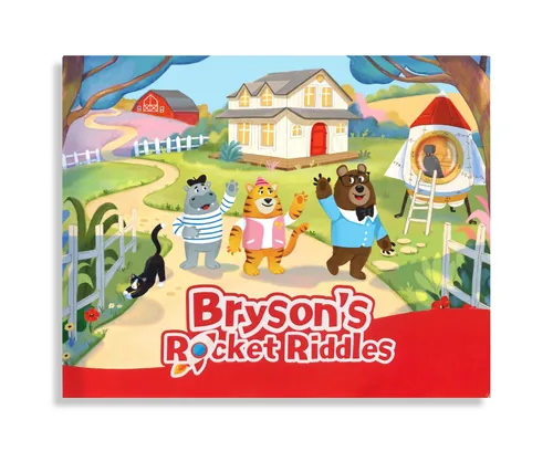 Book cover of Bryson's Rocket Riddles with animal characters by Tatsiana Burgaud