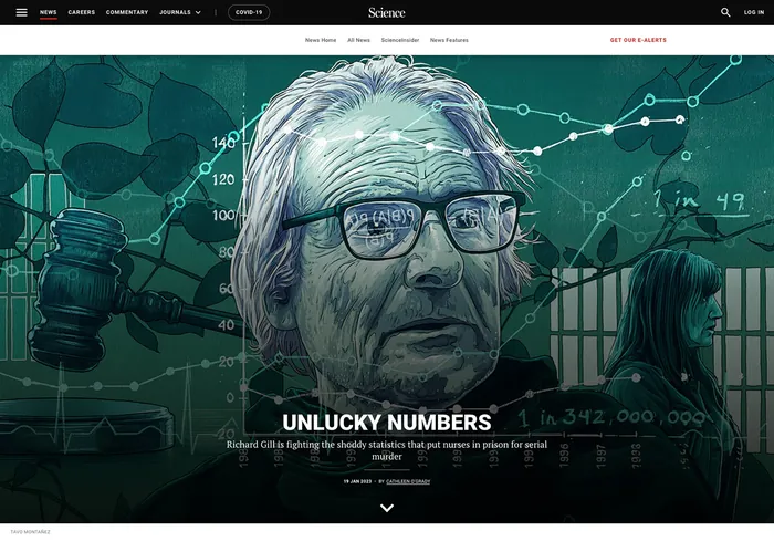 Illustration of an elderly man with glasses surrounded by formulas and people