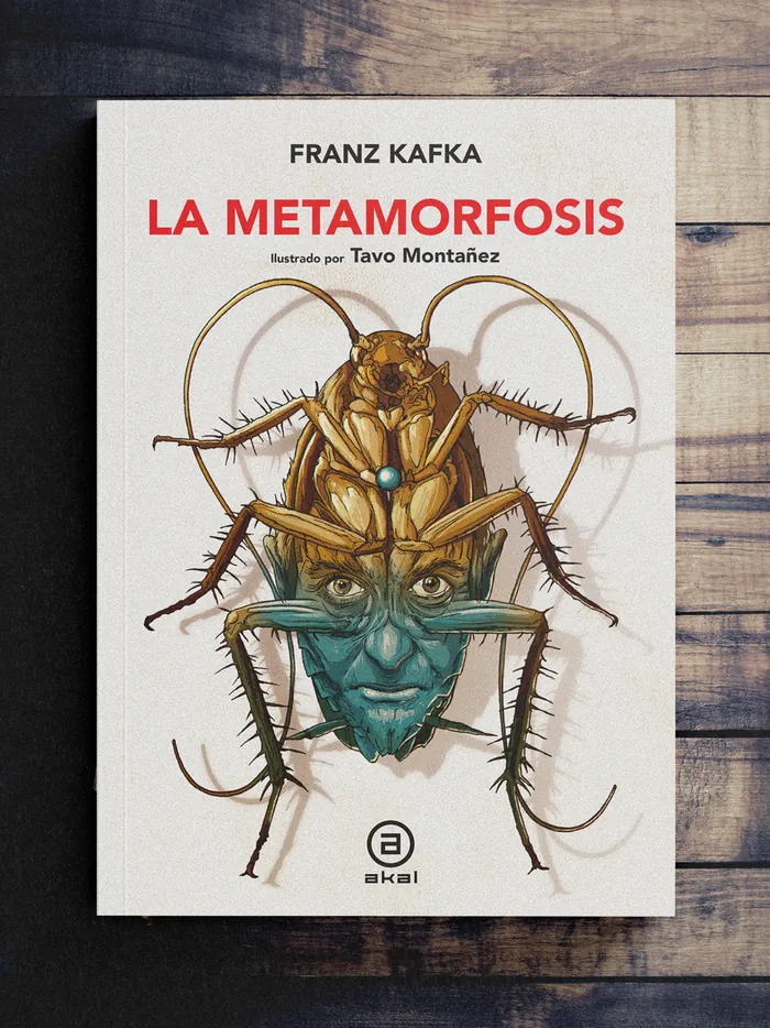 Book cover showing a human face merging with a large insect illustration