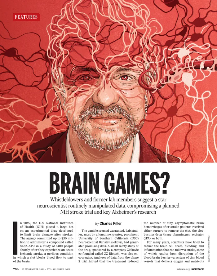 Illustration of man with neural pathways over red background