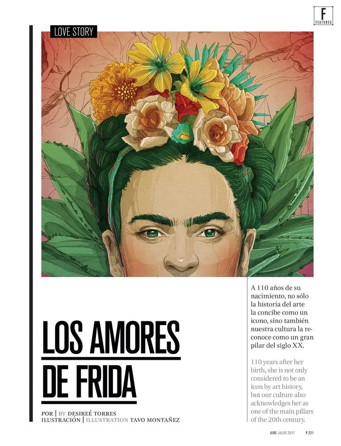 Editorial artwork for Frida Kahlo article in Aire magazine