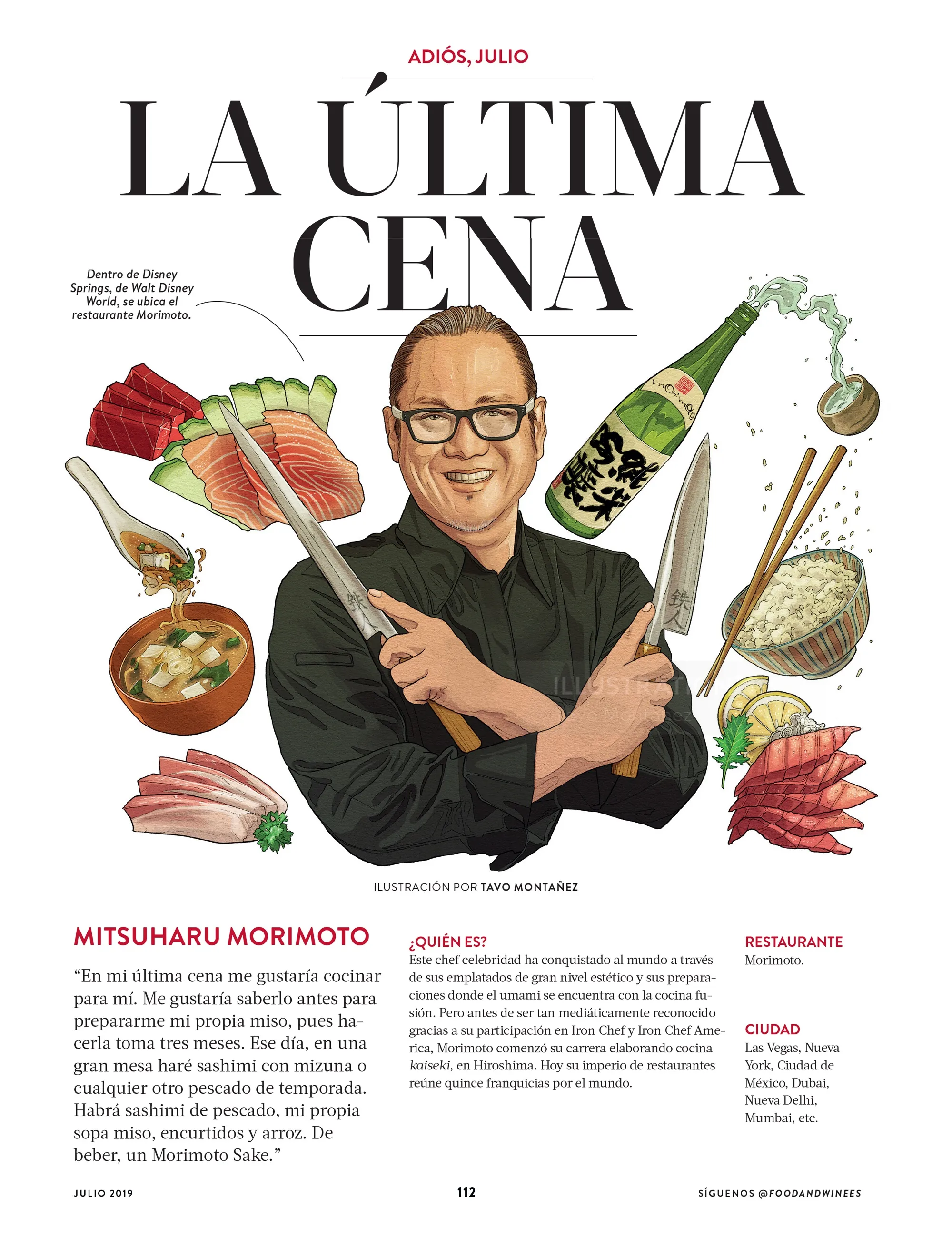 Editorial artwork accompanying Masaharu Morimoto interview
