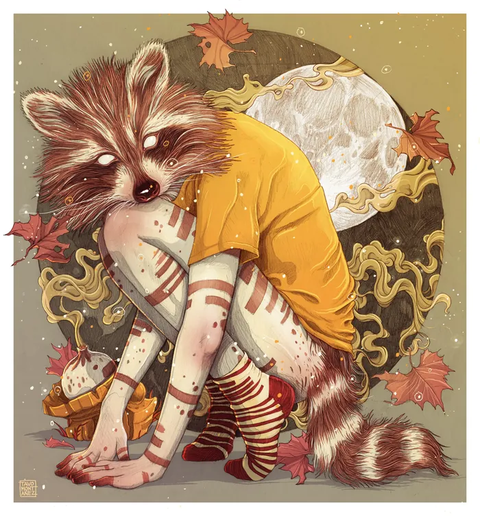 Anthropomorphic animal design raccoon character