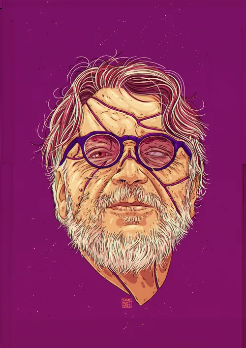 Illustration portrait of Guillermo del Toro by Tavo Montanez