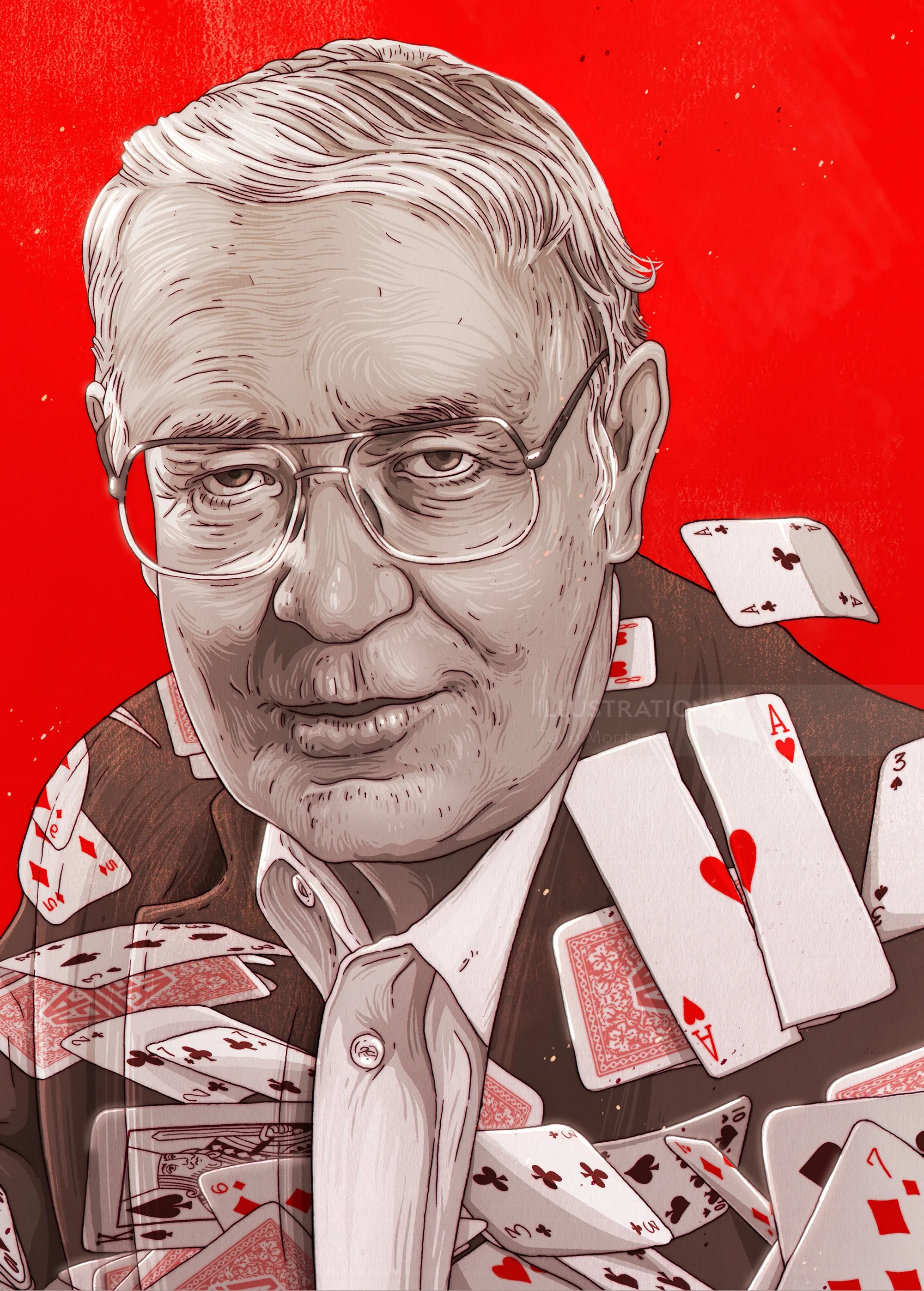 Robert Custer portrait with playing cards by Tavo Montanez