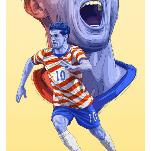 Illustration of Christian Pulisic in US Soccer uniform by Tavo Montanez