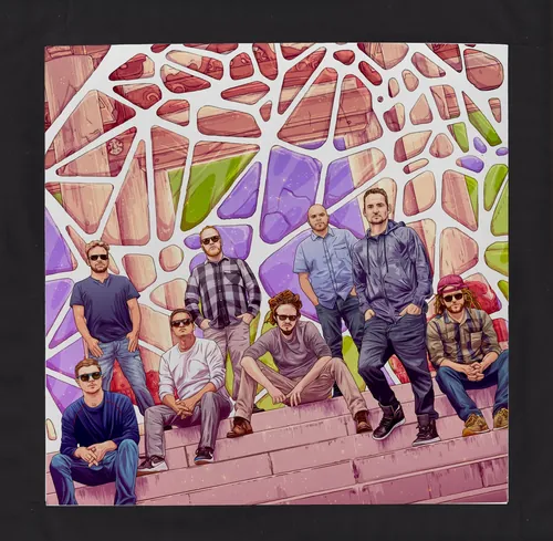 Tavo Montanez illustration of SOJA musicians seated on steps