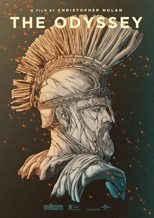 Tavo Montanez illustration of a helmeted warrior for The Odyssey
