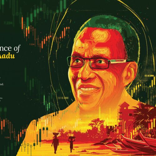 Tavo Montanez illustration of Jarius Jay Sa-Aadu with layered city imagery