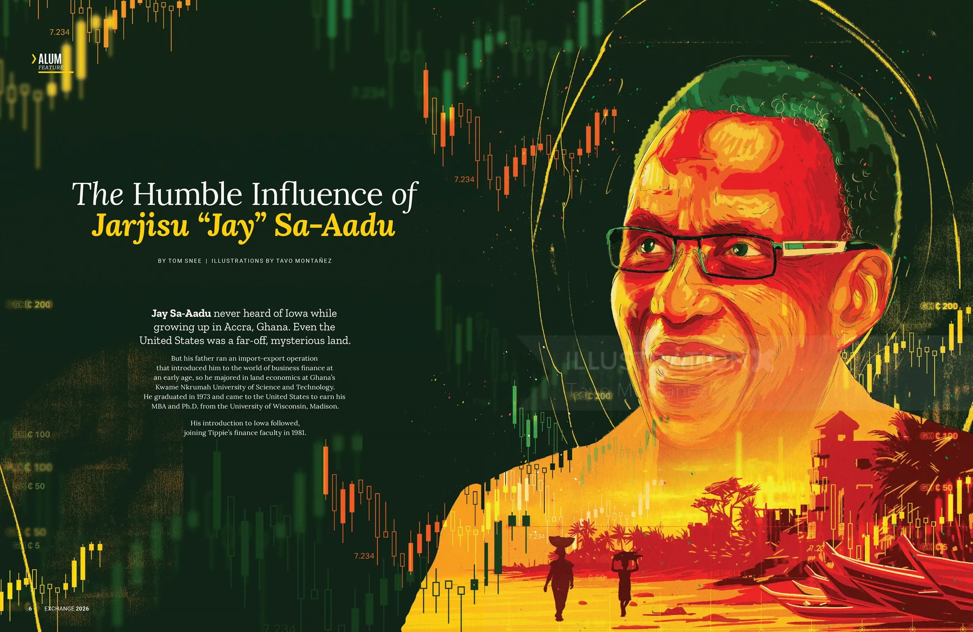 Tavo Montanez illustration of Jarius Jay Sa-Aadu with layered city imagery