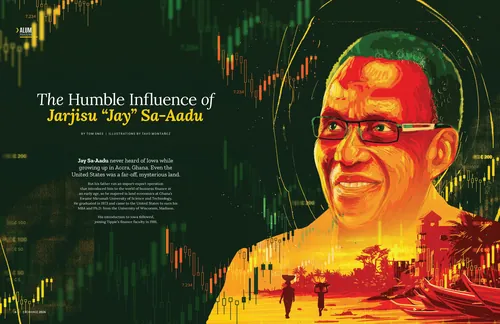 Tavo Montanez illustration of Jarius Jay Sa-Aadu with layered city imagery