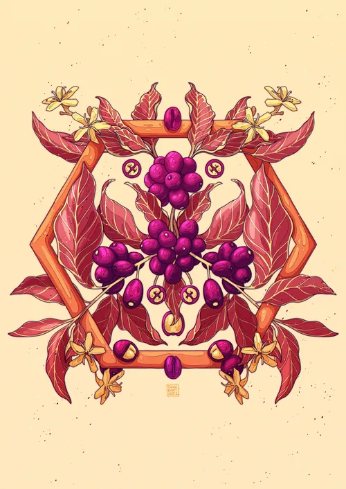Illustration botanique de Coffea arabica par Tavo Montanez