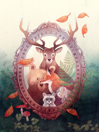 镜子中的动物的卡通画
