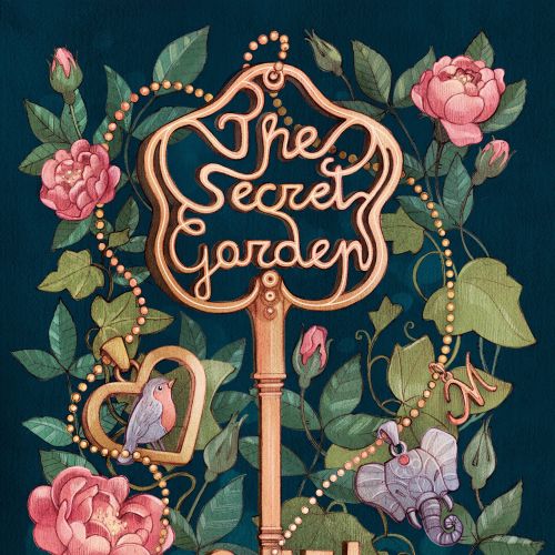 flowers, rose, the secret garden, cover, children's book, classic, ivy, key, lettering