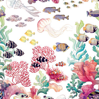 mar, embaixo da agua, recife, natureza, peixe, algas, coral, água-viva, decorativo, padrão
