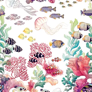 sea, underwater, reef, nature, fish, algae, coral, jellyfish, decorative, pattern