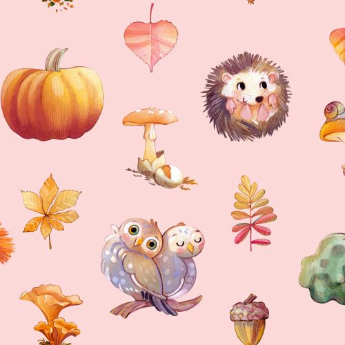 nature, forest, autumn, animals, squirrel, hedgehog, dormouse, owl, chestnut, mushroom, leaf, decora