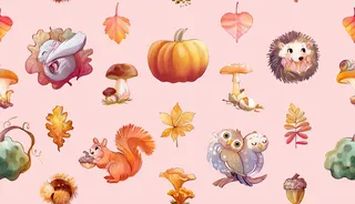 nature, forest, autumn, animals, squirrel, hedgehog, dormouse, owl, chestnut, mushroom, leaf, decora