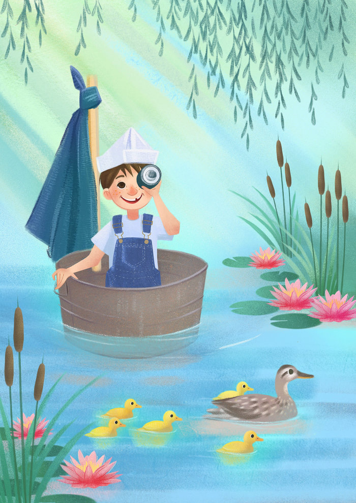 children's book, little explorer, adventure, river, ducks