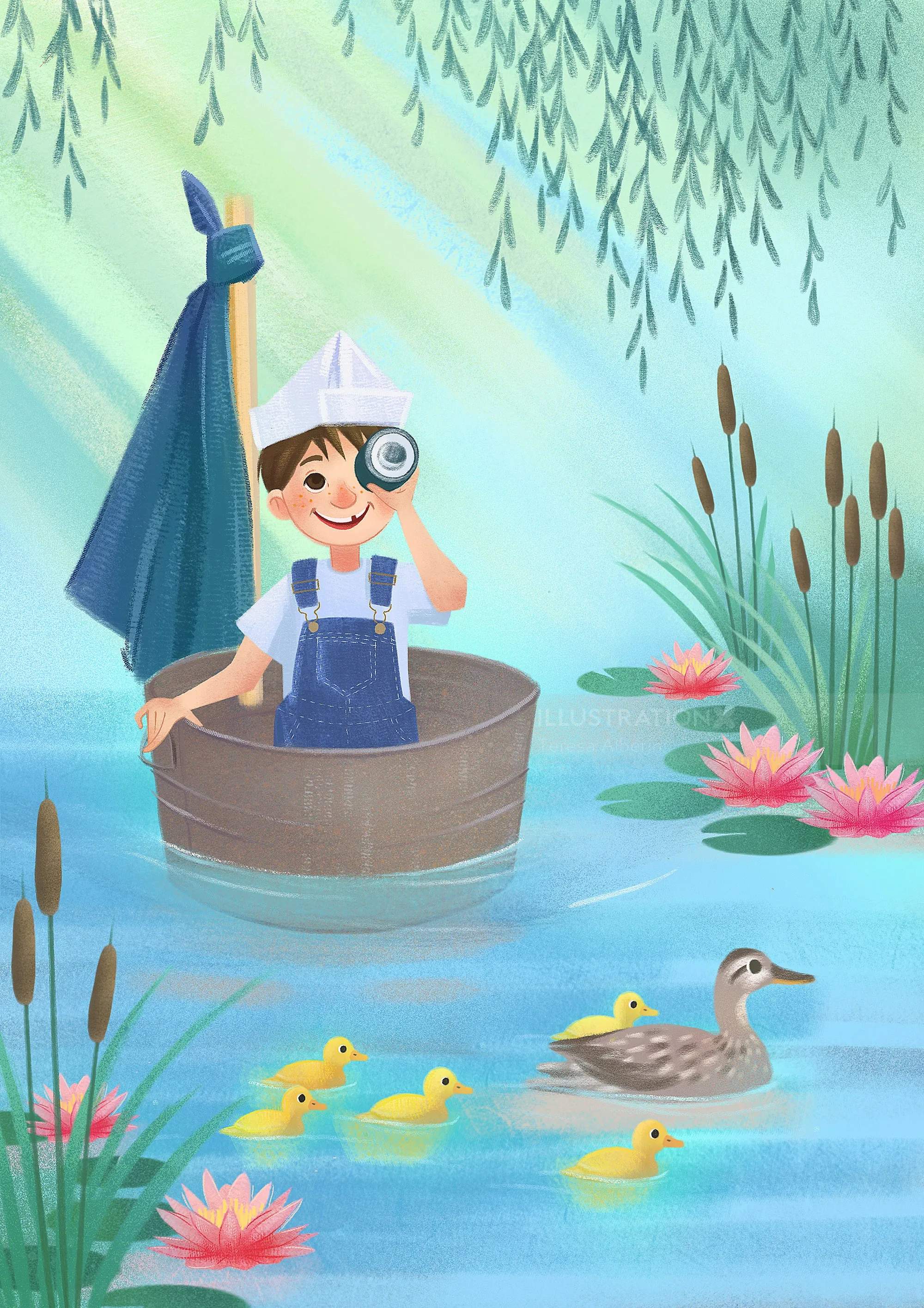 Kinderbuch, kleiner Entdecker, Abenteuer, Fluss, Enten