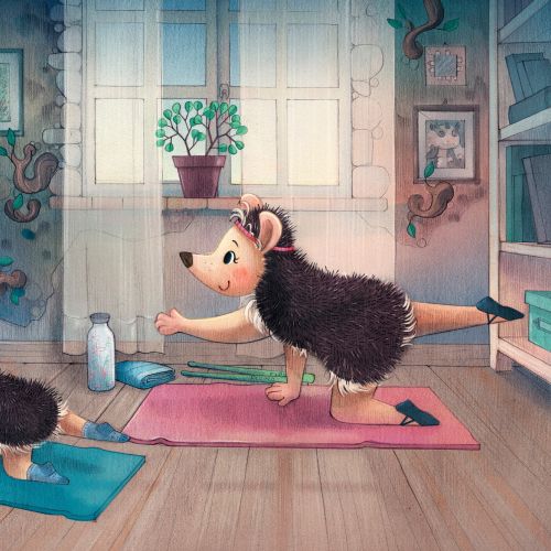 Pilates, hedgehogs, den, family, mom, baby, workout, gymnastics, yoga, TV,