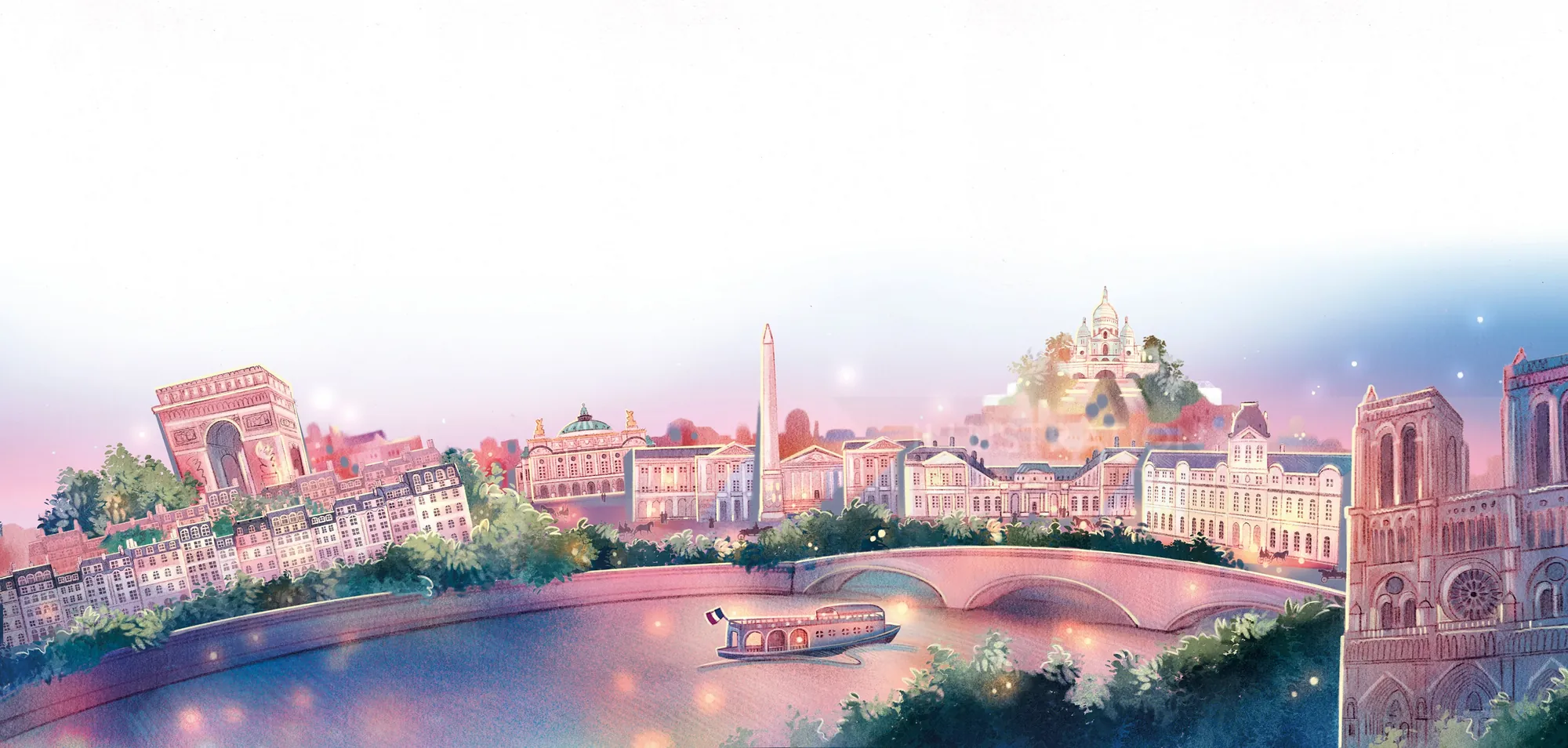 Colorful digital artwork of European landmarks by Teresa Alberini