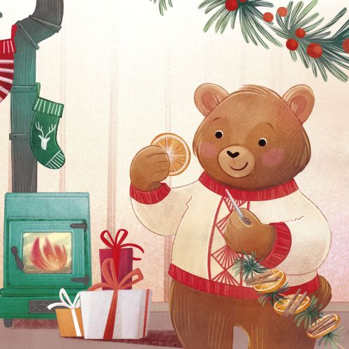 Christmas teddy bear holding a cookie by gifts and holiday decorations by Teresa Alberini