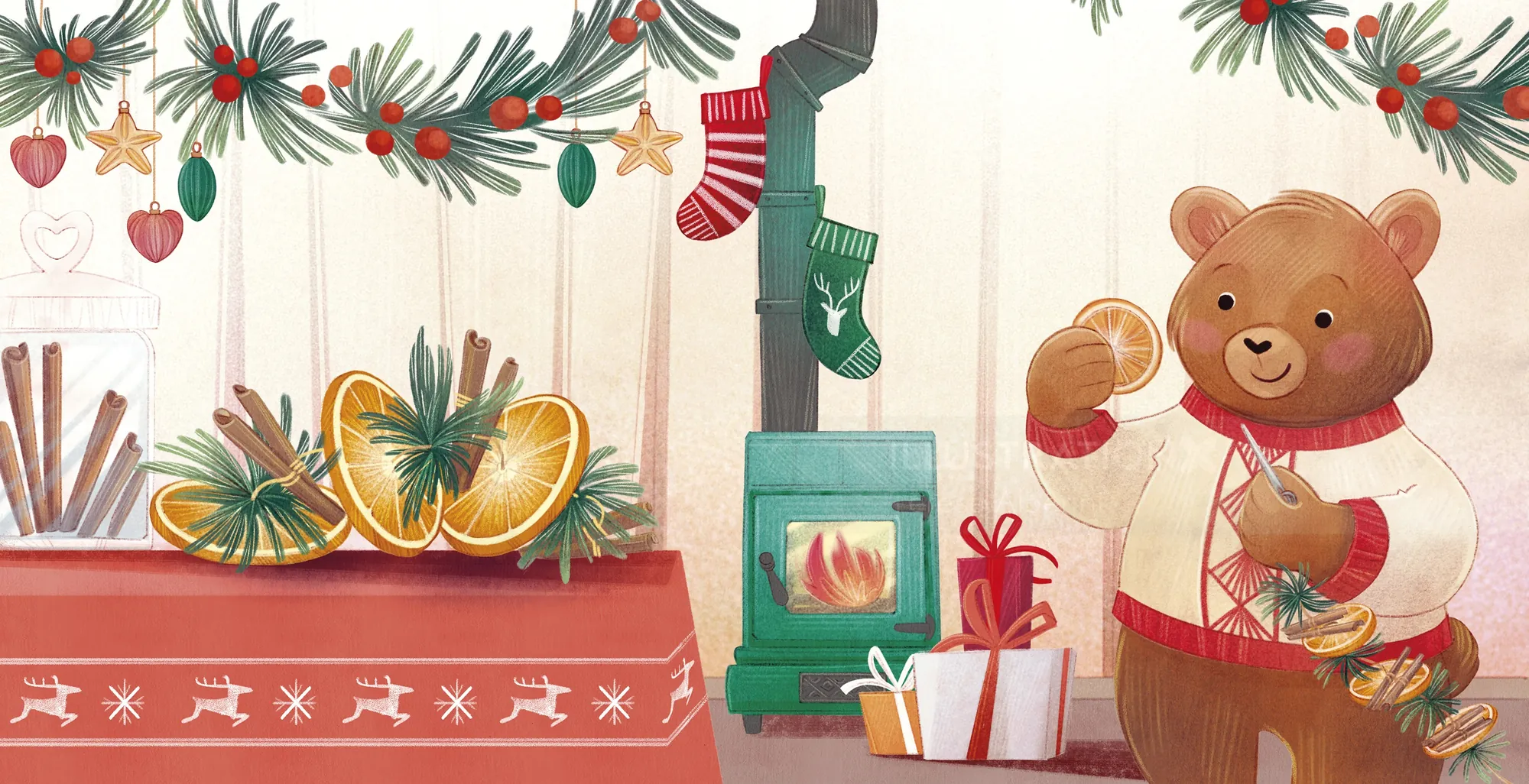 Weihnachtsteddybär mit einem Keks, Geschenkideen und Weihnachtsdekorationen von Teresa Alberini