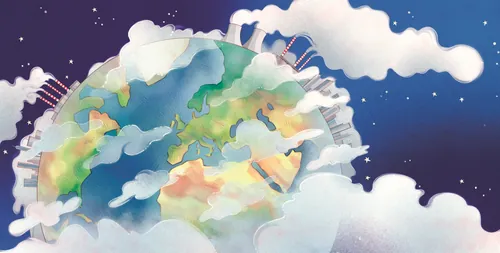Colorful abstract Earth with clouds and stars by Teresa Alberini