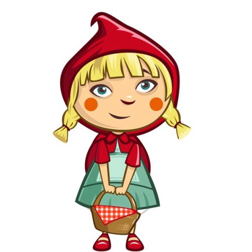 Cartoon girl in red hood holding basket by Thies Schwarz