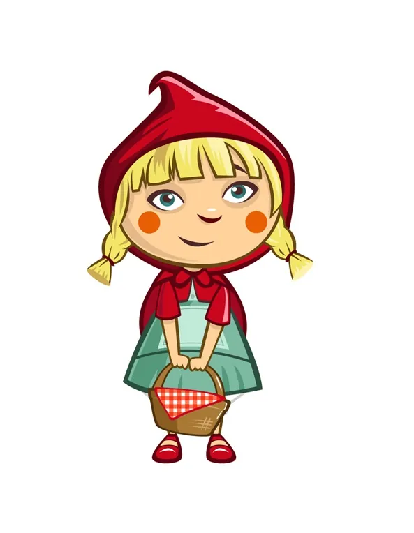 Cartoon girl in red hood holding basket by Thies Schwarz