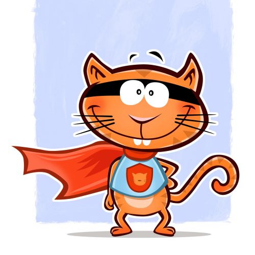 Cat superman cartoon illustration 