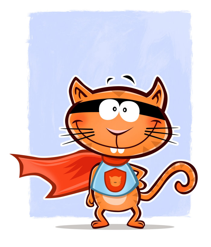 Cat superman cartoon illustration 