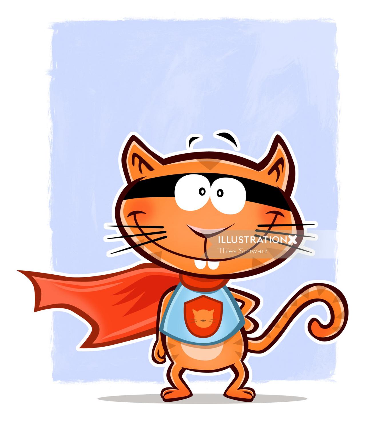 Ilustração de desenhos animados do gato super-homem