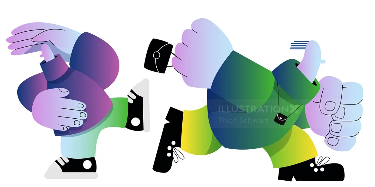Abstract colorful illustration of a person giving a thumbs up by Thies Schwarz